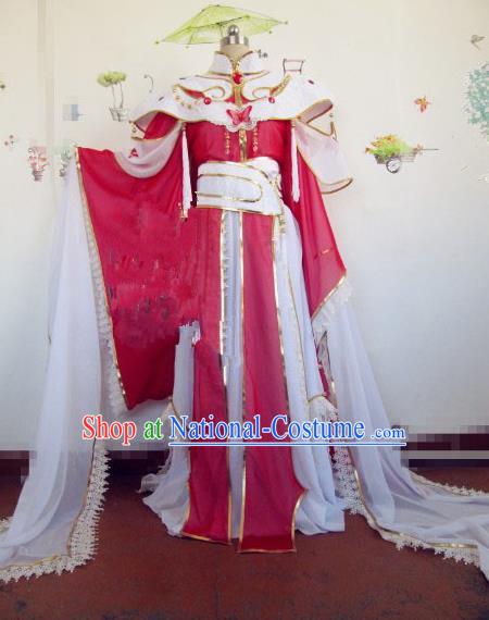 Chinese Traditional Cosplay Princess Red Costume Ancient Swordswoman Palace Lady Hanfu Dress for Women