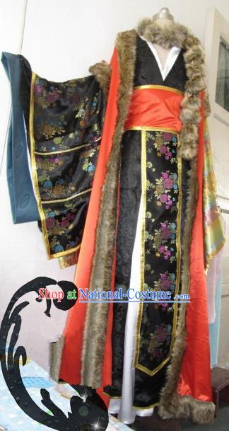 Chinese Traditional Cosplay Queen Black Costume Ancient Swordswoman Palace Lady Hanfu Dress for Women