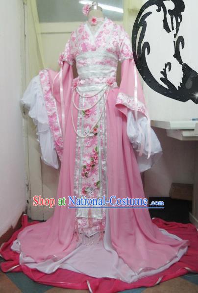 Chinese Traditional Court Princess Costume Ancient Peri Pink Hanfu Dress for Women