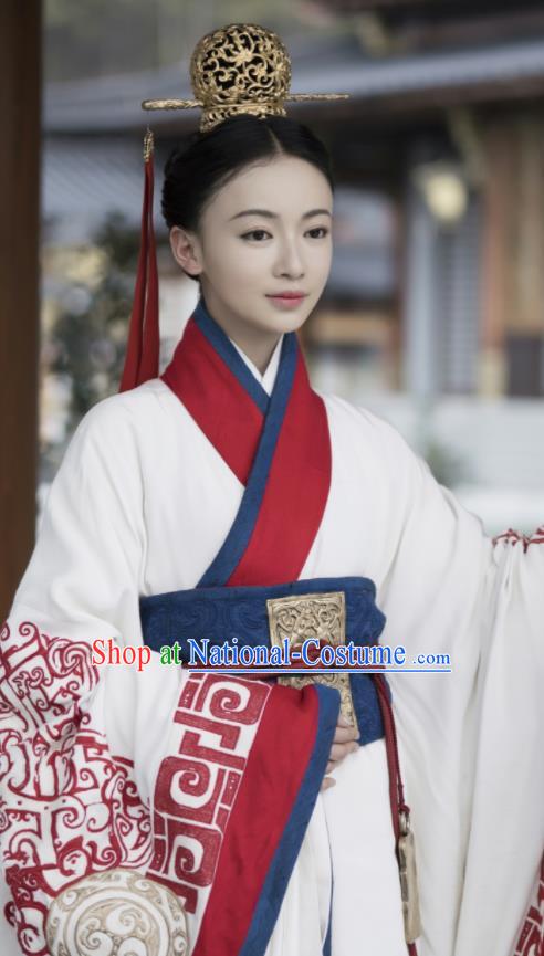 Chinese Ancient Warring States Period The Lengend of Haolan Court Lady Embroidered Historical Costume and Headpiece for Women