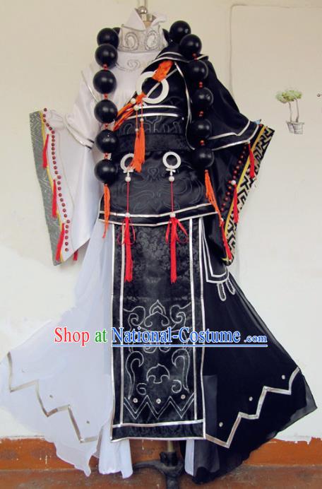 Chinese Traditional Cosplay Monk Black Costume Ancient Swordsman Hanfu Clothing for Men