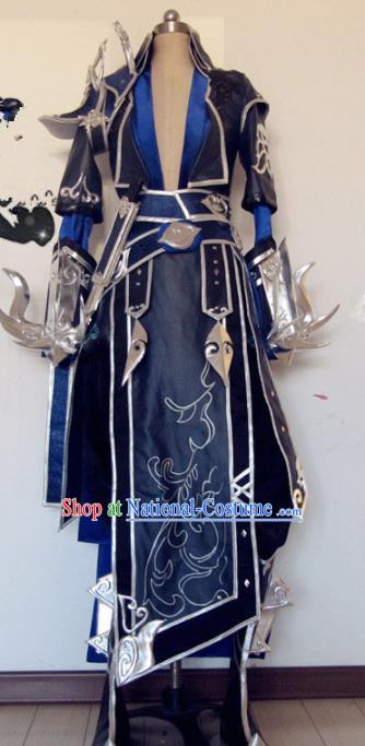 Chinese Traditional Cosplay Female General Navy Costume Ancient Swordswoman Hanfu Dress for Women