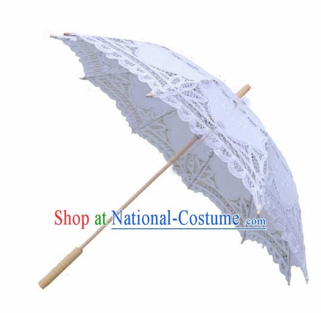 Chinese Traditional Photography Prop White Lace Umbrella Handmade Umbrellas