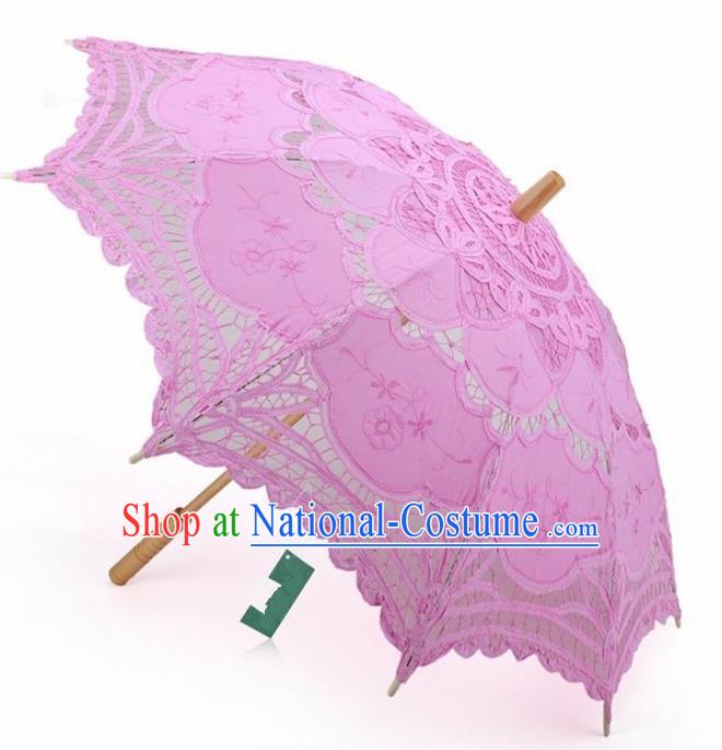 Chinese Traditional Photography Prop Pink Lace Umbrella Handmade Umbrellas