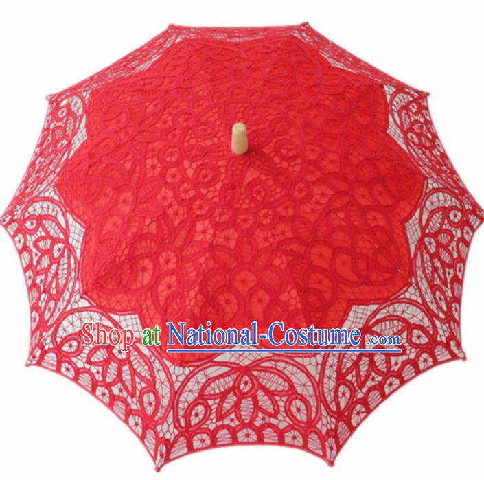 Chinese Traditional Photography Prop Red Lace Umbrella Handmade Umbrellas