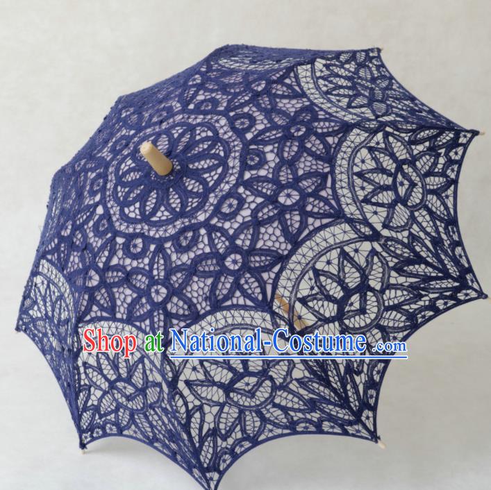 Chinese Traditional Photography Prop Navy Lace Umbrella Handmade Umbrellas