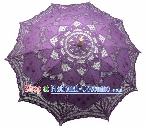 Chinese Traditional Photography Prop Purple Lace Umbrella Handmade Umbrellas