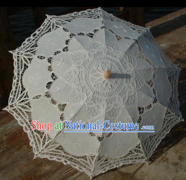 Chinese Traditional Photography Prop White Lace Umbrella Handmade Umbrellas