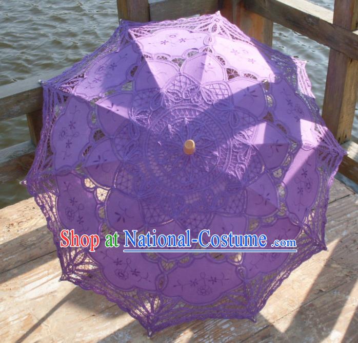 Chinese Traditional Purple Lace Umbrella Photography Prop Handmade Umbrellas