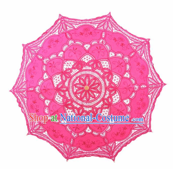 Chinese Traditional Rosy Lace Umbrella Photography Prop Handmade Umbrellas