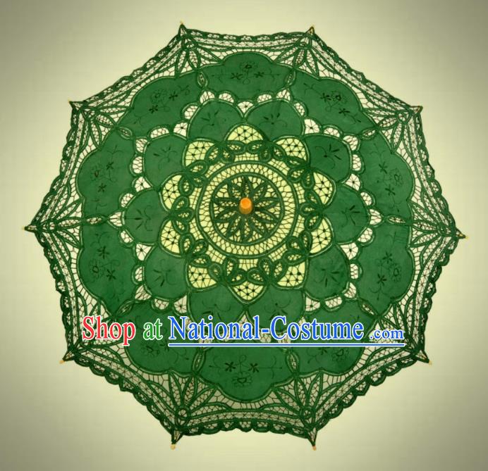 Chinese Traditional Handmade Green Lace Umbrella Photography Prop Princess Umbrellas