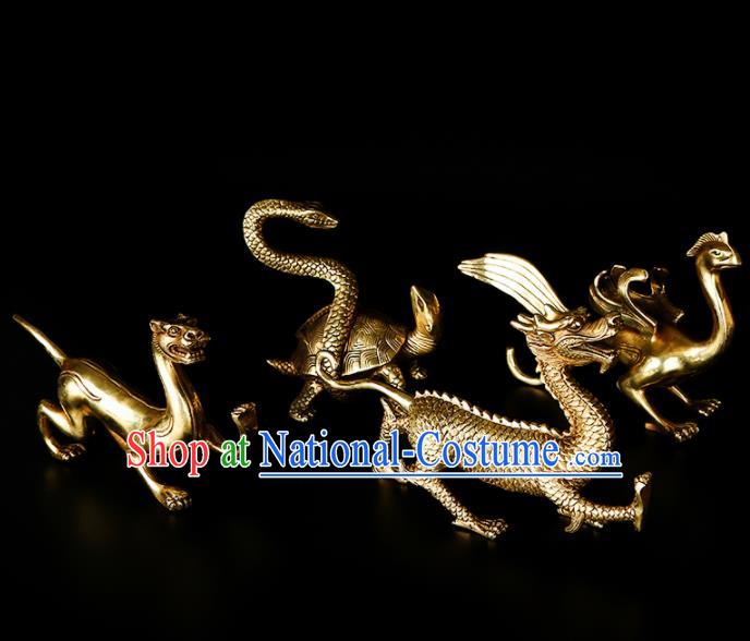 Chinese Traditional Feng Shui Items Taoism Bagua Brass Four Mythical Creatures Decoration