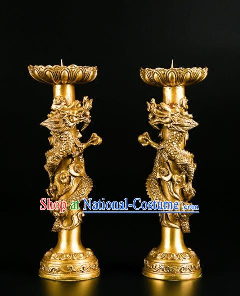 Chinese Traditional Feng Shui Items Buddhism Brass Carving Dragon Candlestick Decoration