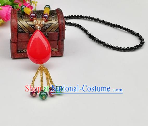 Chinese Traditional Ethnic Jewelry Accessories Red Stone Tassel Necklace for Women