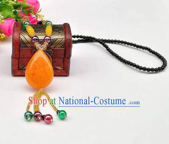 Chinese Traditional Ethnic Jewelry Accessories Yellow Stone Tassel Necklace for Women