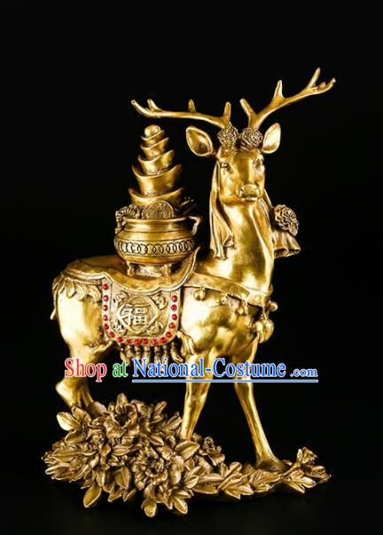 Chinese Traditional Feng Shui Calabash Items Taoism Bagua Brass Deer Decoration