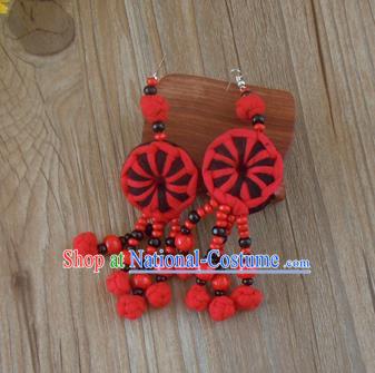 Chinese Traditional Ethnic Jewelry Accessories Red Beads Tassel Earrings for Women