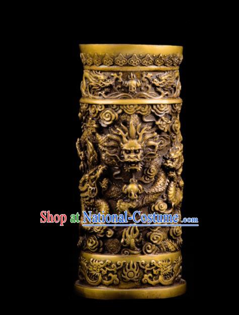 Chinese Traditional Feng Shui Items Taoism Bagua Brass Carving Brush Pot Decoration