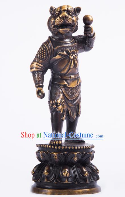 Chinese Traditional Feng Shui Items Taoism Bagua Brass Chinese Zodiac Tiger Statue Decoration