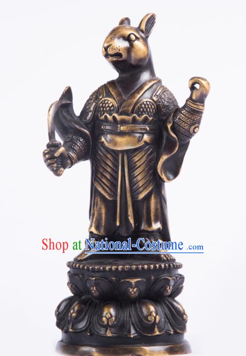 Chinese Traditional Feng Shui Items Taoism Bagua Brass Chinese Zodiac Rabbit Statue Decoration