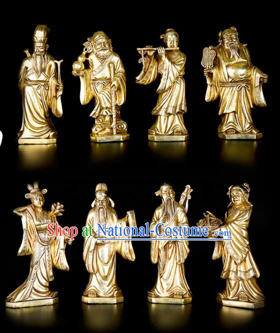 Chinese Traditional Feng Shui Items Taoism Brass Eight Immortals Crossing the Sea Statue Decoration