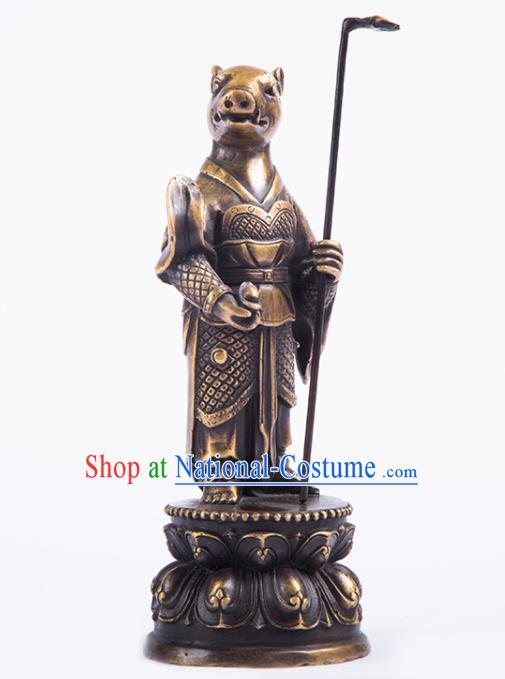 Chinese Traditional Feng Shui Items Taoism Bagua Brass Chinese Zodiac Pig Statue Decoration