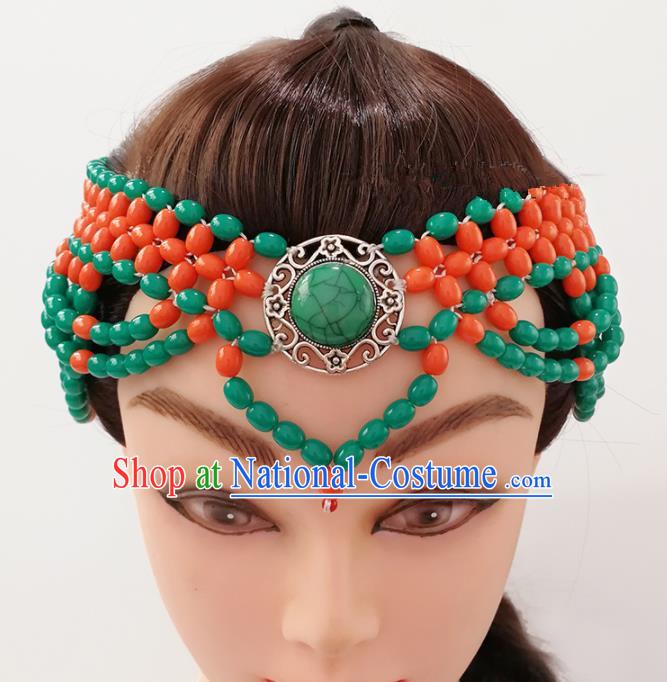 Chinese Traditional Mongolian Ethnic Hair Accessories Mongol Nationality Orange Beads Hair Clasp for Women