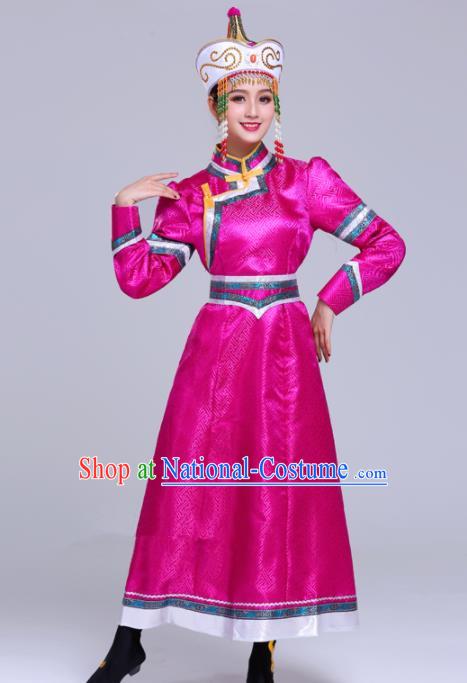 Chinese Traditional Mongolian Ethnic Wedding Costumes Mongol Nationality Princess Rosy Dress for Women