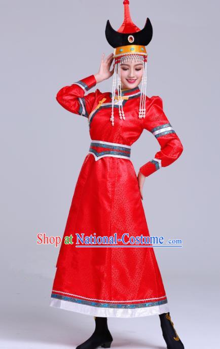 Chinese Traditional Mongolian Ethnic Wedding Costumes Mongol Nationality Princess Red Dress for Women