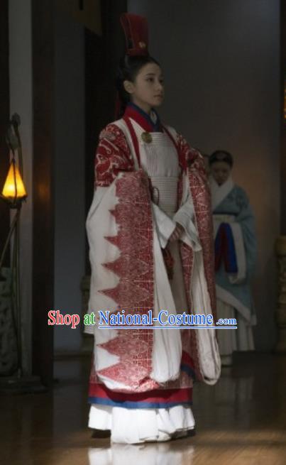 Chinese Ancient Warring States Period Court Maid The Lengend of Haolan Embroidered Historical Costume and Headpiece for Women