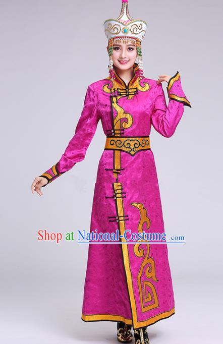 Chinese Traditional Mongolian Ethnic Princess Rosy Dress Mongol Nationality Folk Dance Costumes for Women