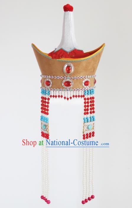 Chinese Traditional Mongolian Ethnic Hair Accessories Mongol Nationality Princess Hat for Women