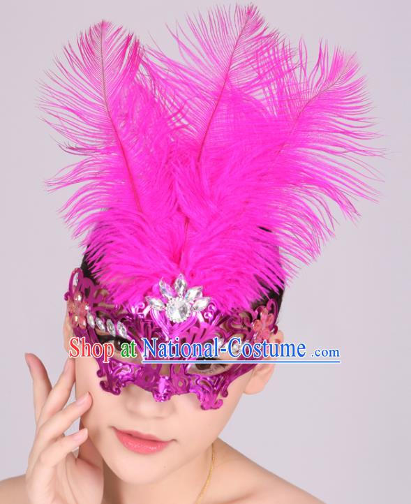 Halloween Cosplay Accessories Rosy Feather Mask Latin Dance Headwear for Women