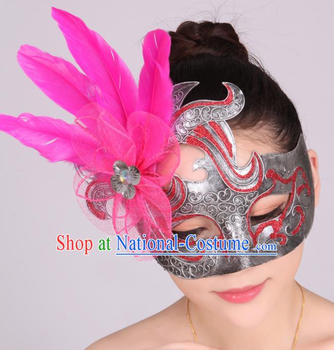 Halloween Cosplay Accessories Latin Dance Rosy Feather Mask Headwear for Women