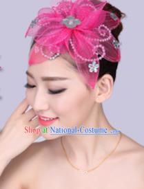 Chinese Traditional Yangko Dance Rosy Veil Hair Claw National Folk Dance Hair Accessories for Women