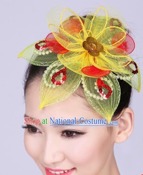 Chinese Traditional Yangko Dance Yellow Veil Hair Claw National Folk Dance Hair Accessories for Women