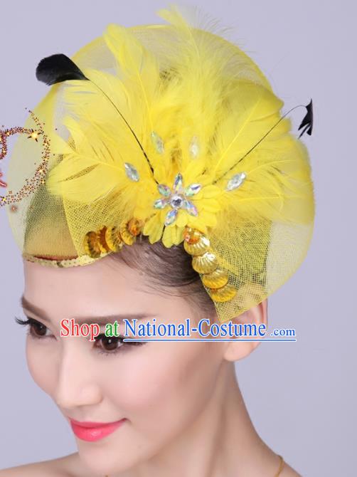 Chinese Traditional Yangko Dance Yellow Feather Bowknot Hair Claw National Folk Dance Hair Accessories for Women