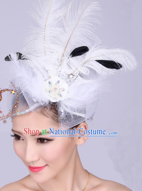 Chinese Traditional Yangko Dance Hair Claw National Folk Dance White Feather Bowknot Hair Accessories for Women