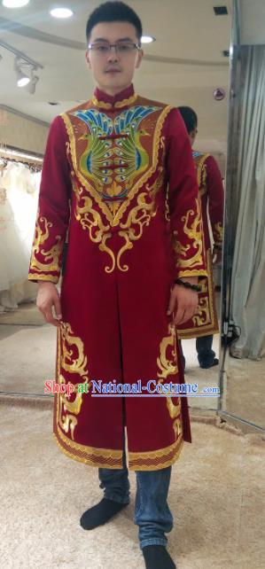 Chinese Traditional Wedding Costume Ancient Bridegroom Embroidered Red Tang Suit for Men