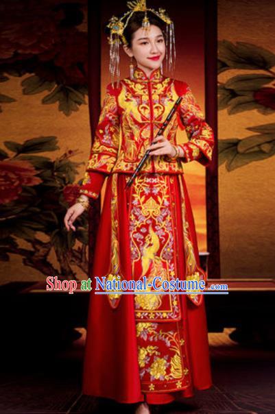 Traditional Chinese Red Wedding Dress Ancient Bride Embroidered Phoenix Xiu He Costume for Women