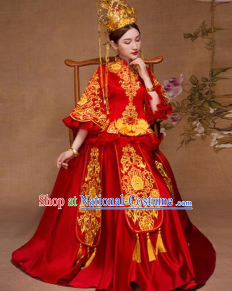 Traditional Chinese Red Wedding Dress Ancient Bride Embroidered Xiu He Costume for Women