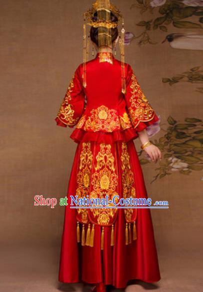 Traditional Chinese Red Wedding Dress Ancient Bride Embroidered Xiu He Costume for Women