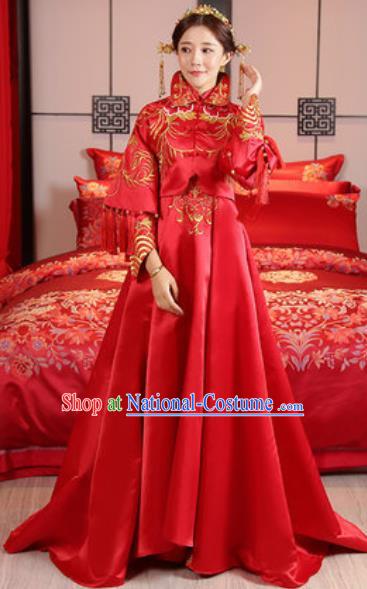 Traditional Chinese Embroidered Wedding Dress Ancient Bride Red Xiu He Costume for Women