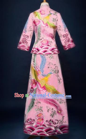 Traditional Chinese Embroidered Wedding Dress Ancient Bride Pink Xiu He Costume for Women