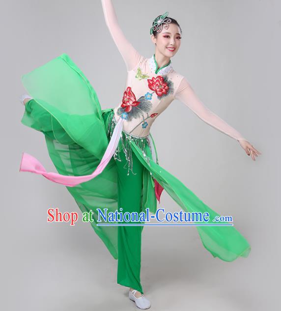 Chinese Traditional Lotus Dance Costume Classical Dance Group Dance Green Dress for Women