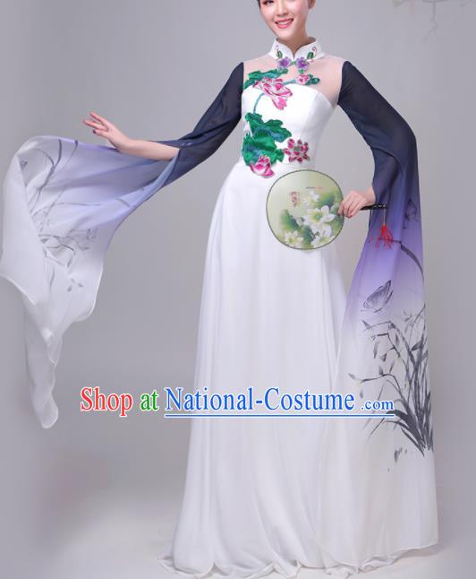 Chinese Traditional Lotus Dance Costume Classical Dance Group Dance Chorus Purple Dress for Women