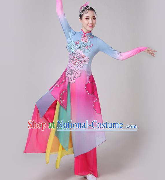 Chinese Traditional Lotus Dance Rosy Costume Classical Dance Group Dance Dress for Women