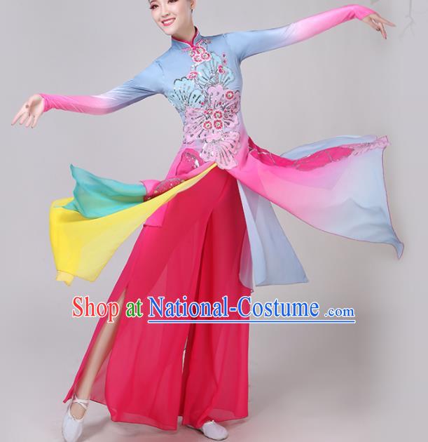 Chinese Traditional Lotus Dance Rosy Costume Classical Dance Group Dance Dress for Women