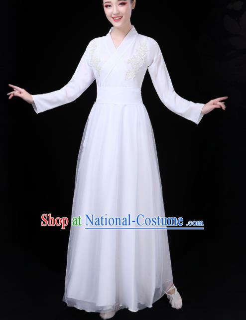 Chinese Traditional Umbrella Dance White Costume Classical Dance Group Dance Dress for Women