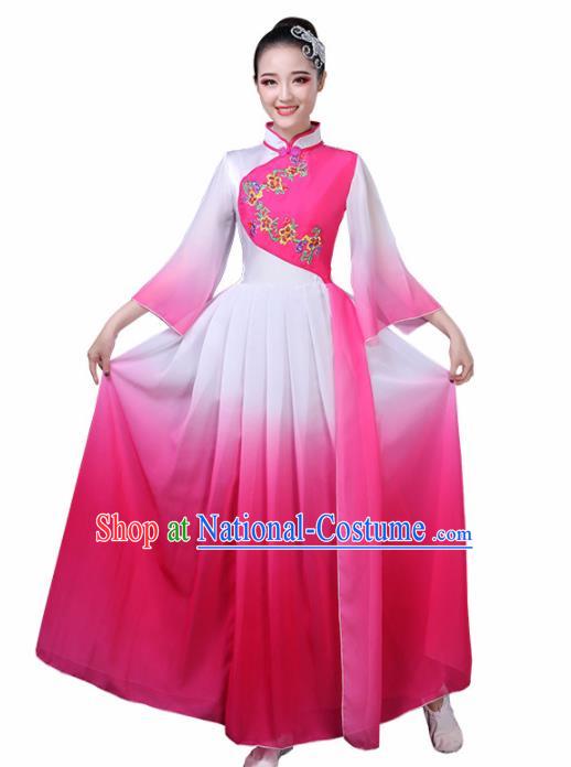 Chinese Traditional Umbrella Dance Rosy Costume Classical Dance Group Dance Dress for Women